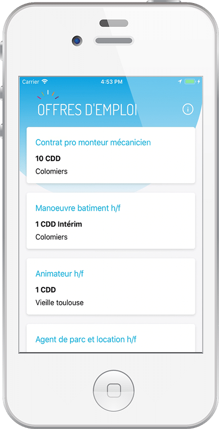 ecran d'offre d'emploi pour l'appli mobile SHAKER 31